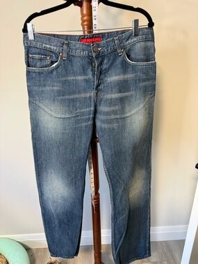 Men's Straight Fit FCUK Washed Blue Jeans